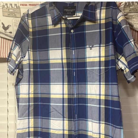 American Eagle Mens Size XXL Snap Up Shirt Vintage Fit Short Sleeves Plaid - Picture 1 of 3